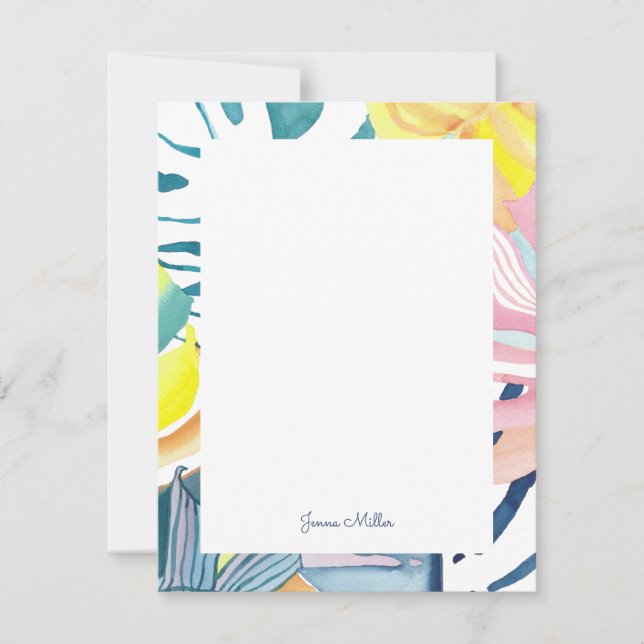 Tropical Abstract Art Personalized Flat Note Card (Front)