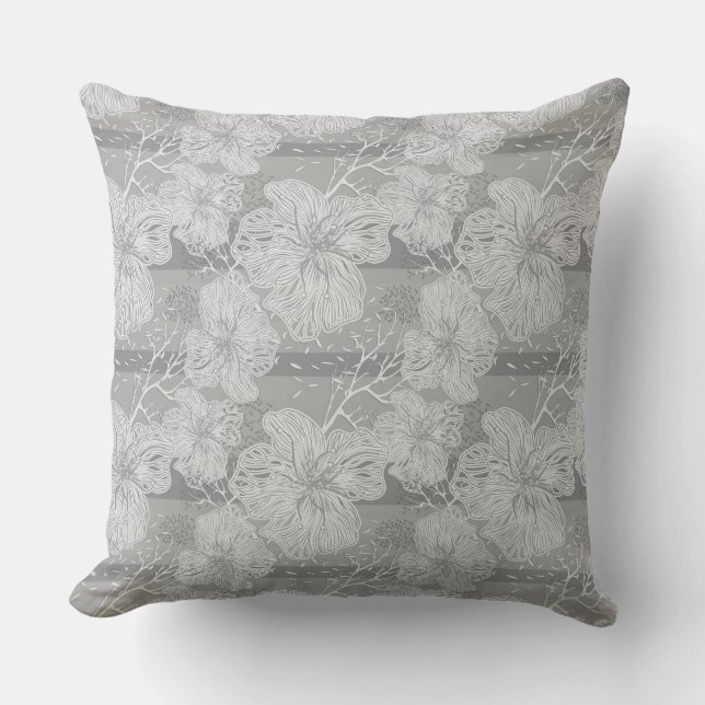 Tropical abstract flowers on a gray background throw pillow (Front)