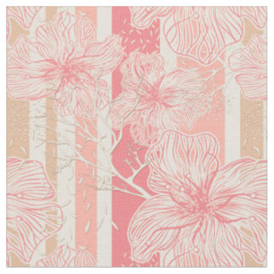 Tropical abstract flowers striped peach apricot ba fabric