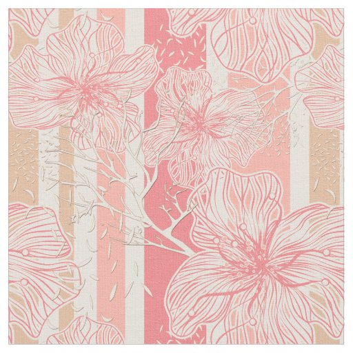 Tropical abstract flowers striped peach apricot ba fabric