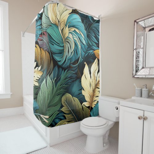 Tropical abstract leaves shower curtain