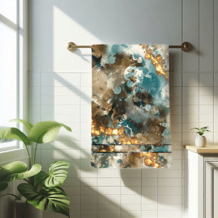 Tropical Abstract Marble Gold Glitter Bath Towel