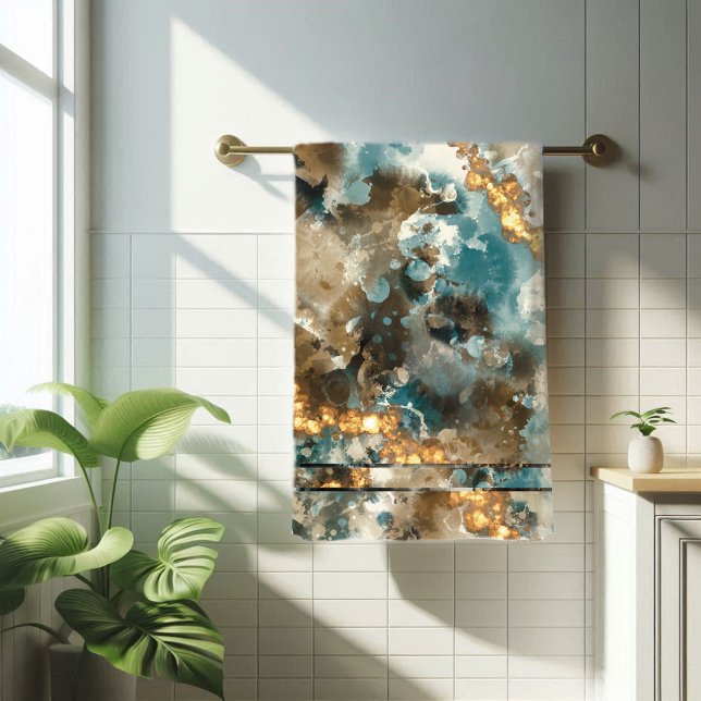 Tropical Abstract Marble Gold Glitter Bath Towel (Creator Uploaded)