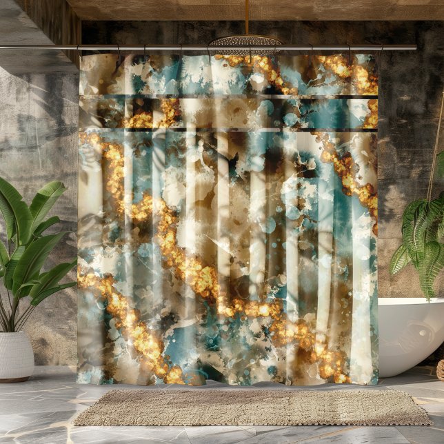Tropical Abstract Marble Gold Glitter Shower Curtain (Creator Uploaded)