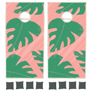 Tropical Abstract Monstera Leaves Summer Cornhole Set