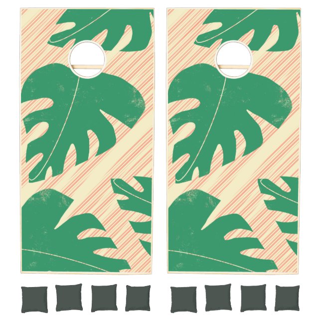Tropical Abstract Monstera Leaves Summer Cornhole Set (Set)