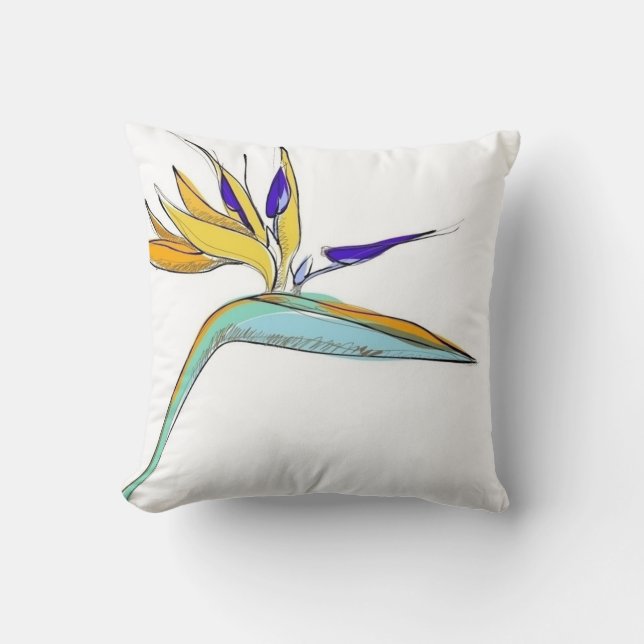 Tropical Accent Floral Bird-of-Paradise Throw Pillow (Front)