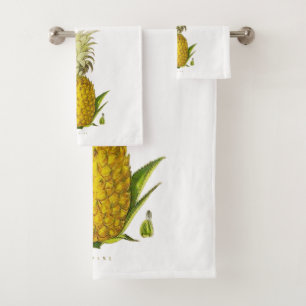 Tropical Accent Pineapple Vintage Illustration Bath Towel Set