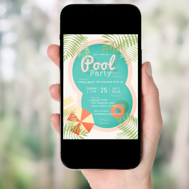 Tropical Adult Beige Pool Party Invitation (Front Digital)