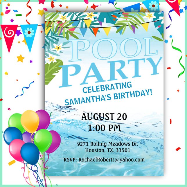 Tropical Adult Birthday Pool Party   Invitation (Creator Uploaded)