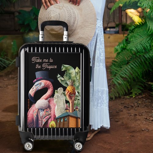 Tropical Adventure Pink Flamingo Collage Luggage