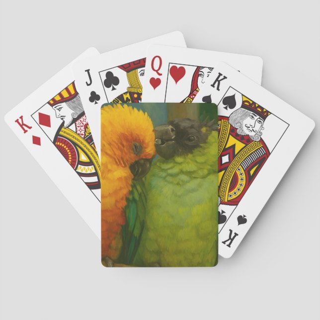 Tropical Affection – Parrots in Forest Light Poker Cards (Back)