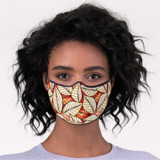 Tropical African Leaf Pattern Red and Beige Premium Face Mask (Worn)