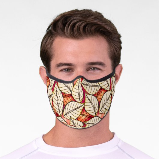 Tropical African Leaf Pattern Red and Beige Premium Face Mask (Worn)