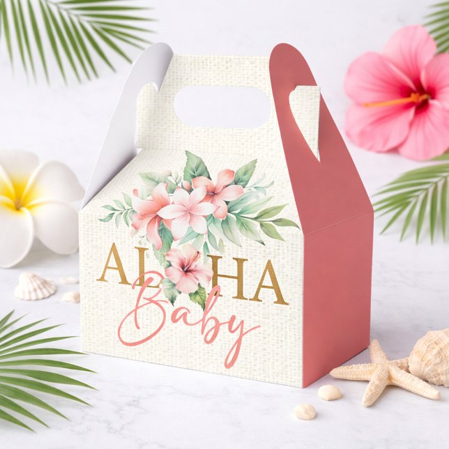 Tropical Aloha Baby Shower Favor Boxes (Tropical Coral Pink Floral Aloha Baby Shower Favor Boxes)