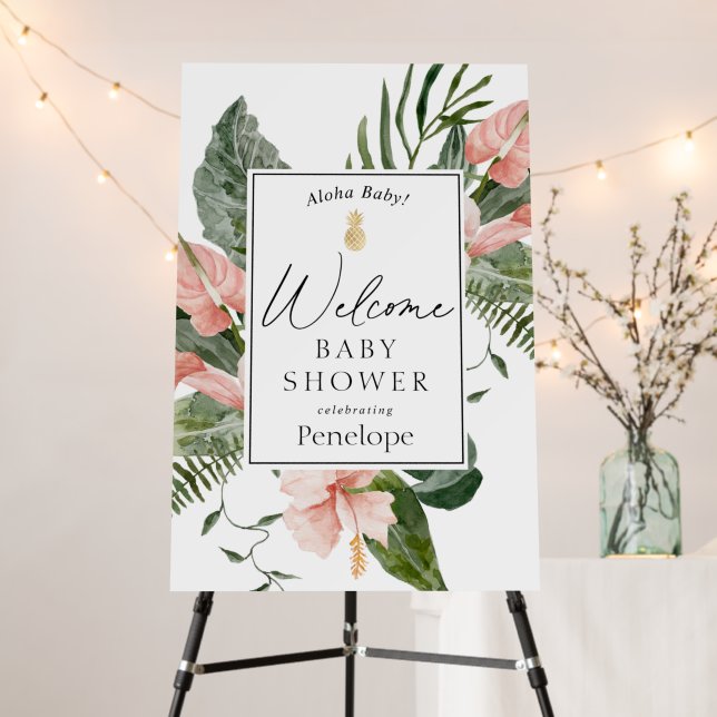 Tropical Aloha Baby Shower Welcome Sign (In Situ (Stand))