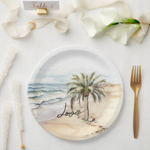 Tropical Aloha Beach Coconuts Palm Tree Paper Plates