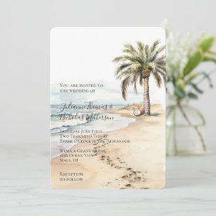 Tropical Aloha Beach Coconuts Palm Tree Wedding Invitation