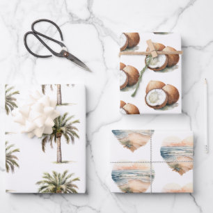 Tropical Aloha Beach Coconuts Palm Tree Wedding Wrapping Paper Sheets