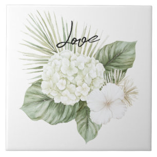 Tropical Aloha Beach Hydrangea Floral Wedding Ceramic Tile