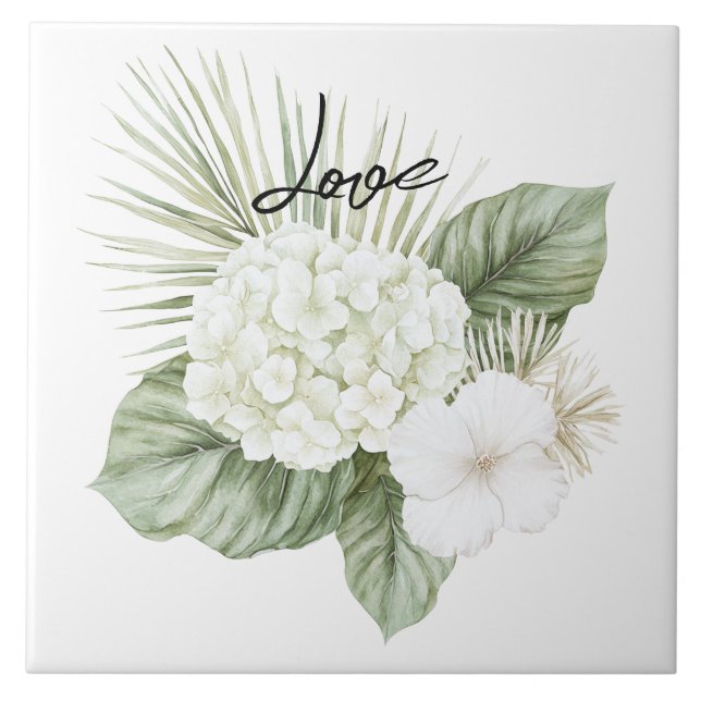 Tropical Aloha Beach Hydrangea Floral Wedding Ceramic Tile (Front)
