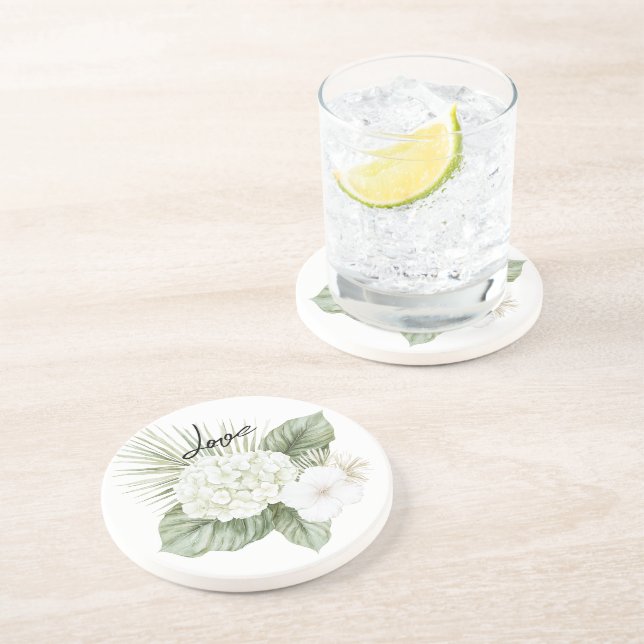 Tropical Aloha Beach Hydrangea Floral Wedding Coaster (Side)