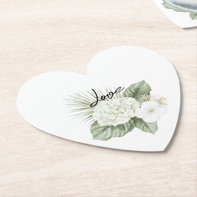 Tropical Aloha Beach Hydrangea Floral Wedding Paper Coaster (Angled)