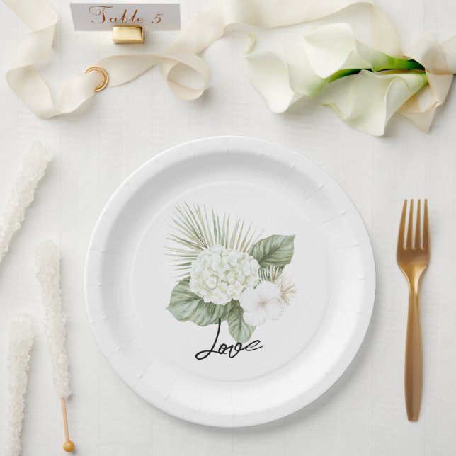 Tropical Aloha Beach Hydrangea Floral Wedding Paper Plates (Wedding)