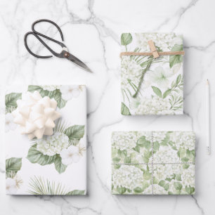 Tropical Aloha Beach Hydrangea Floral Wedding Wrapping Paper Sheets