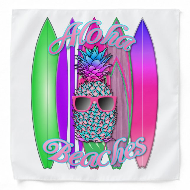 Tropical Aloha Beaches Fun Surfing Pineapple Bandana (Front)