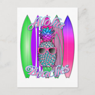 Tropical Aloha Beaches Fun Surfing Pineapple Postcard