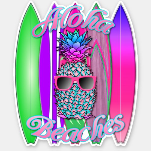 Tropical Aloha Beaches Fun Surfing Pineapple Sticker