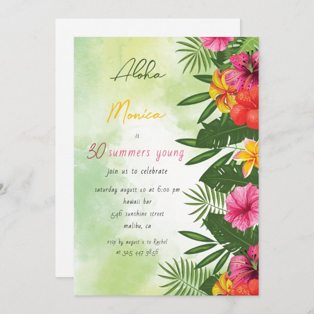 Tropical Aloha Birthday Invitation (Front/Back)