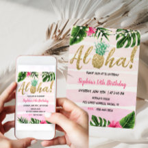 Tropical Aloha Birthday Invitation Hawaiian Invite