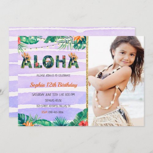 Tropical Aloha Birthday Invitation With Photo