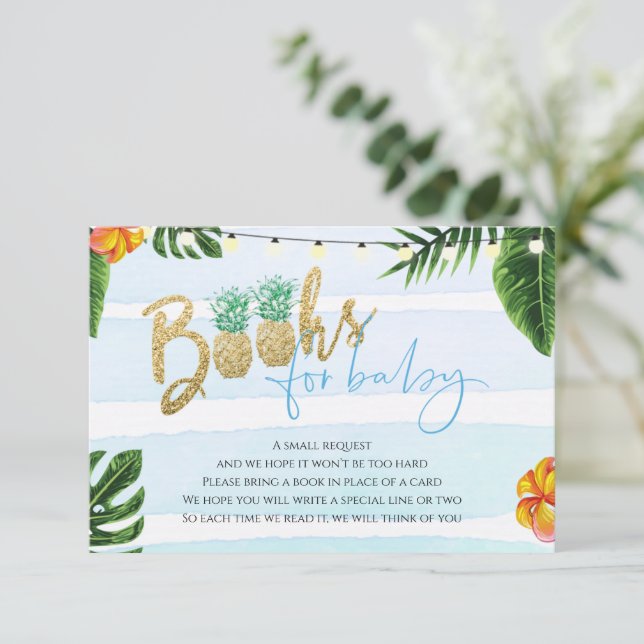 Tropical Aloha Boy Baby Shower Books For Baby Card (Standing Front)
