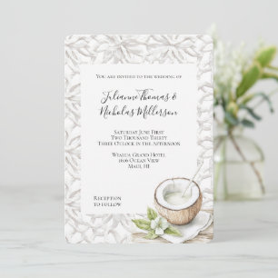 Tropical Aloha Coconut Flower Wedding Invitation