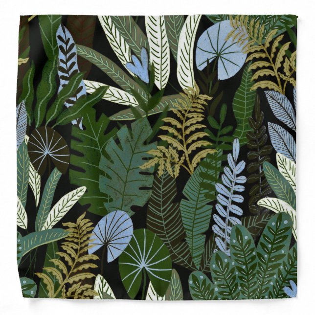 Tropical Aloha Exotic Green Jungle Pattern Bandana (Front)