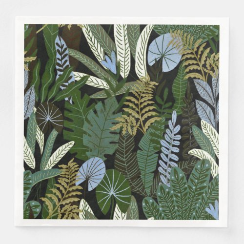 Tropical Aloha Exotic Green Jungle Pattern Paper Dinner Napkins