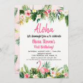 Tropical Aloha Flamingo Birthday Invitation Card (Front/Back)