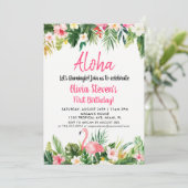 Tropical Aloha Flamingo Birthday Invitation Card (Standing Front)