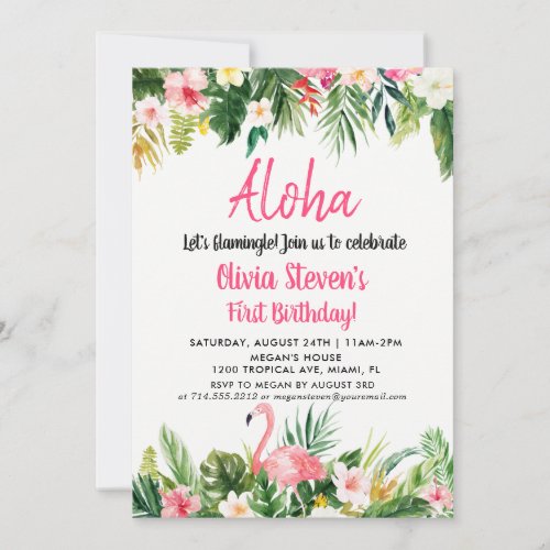 Tropical Aloha Flamingo Birthday Invitation Card