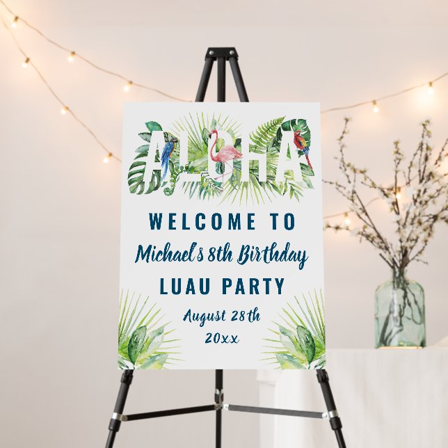 Tropical Aloha Flamingo Luau Birthday Welcome Foam Board (In Situ (Stand))
