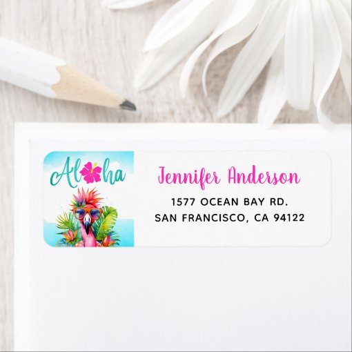 Tropical Aloha Flamingo Return Address Label | Zazzle