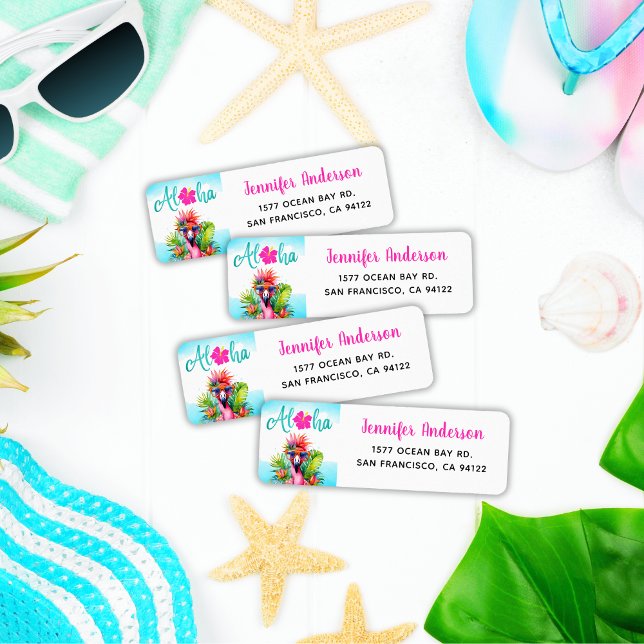 Tropical Aloha Flamingo Return Address  Label (Creator Uploaded)