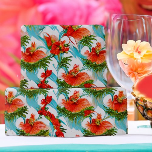 Tropical Aloha Floral Botanical Watercolor  Wrapping Paper