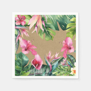 Tropical Aloha Floral Leaves Summer Luau Kraft Napkins