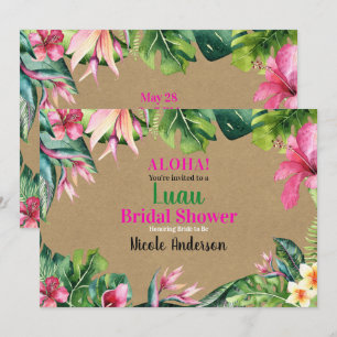 Tropical Aloha Floral Luau Kraft Bridal Shower Invitation