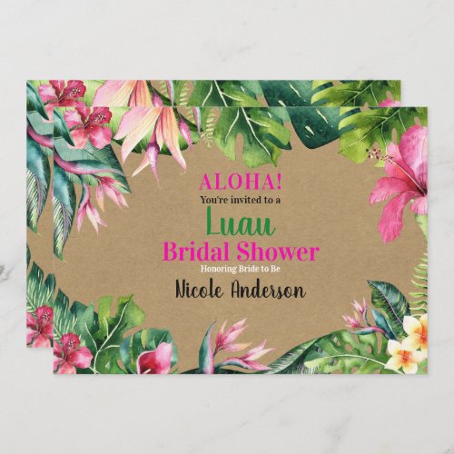 Tropical Aloha Floral Luau Kraft Bridal Shower Invitation