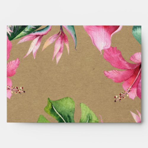 Tropical Aloha Floral Luau Summer Leaves Kraft Envelope